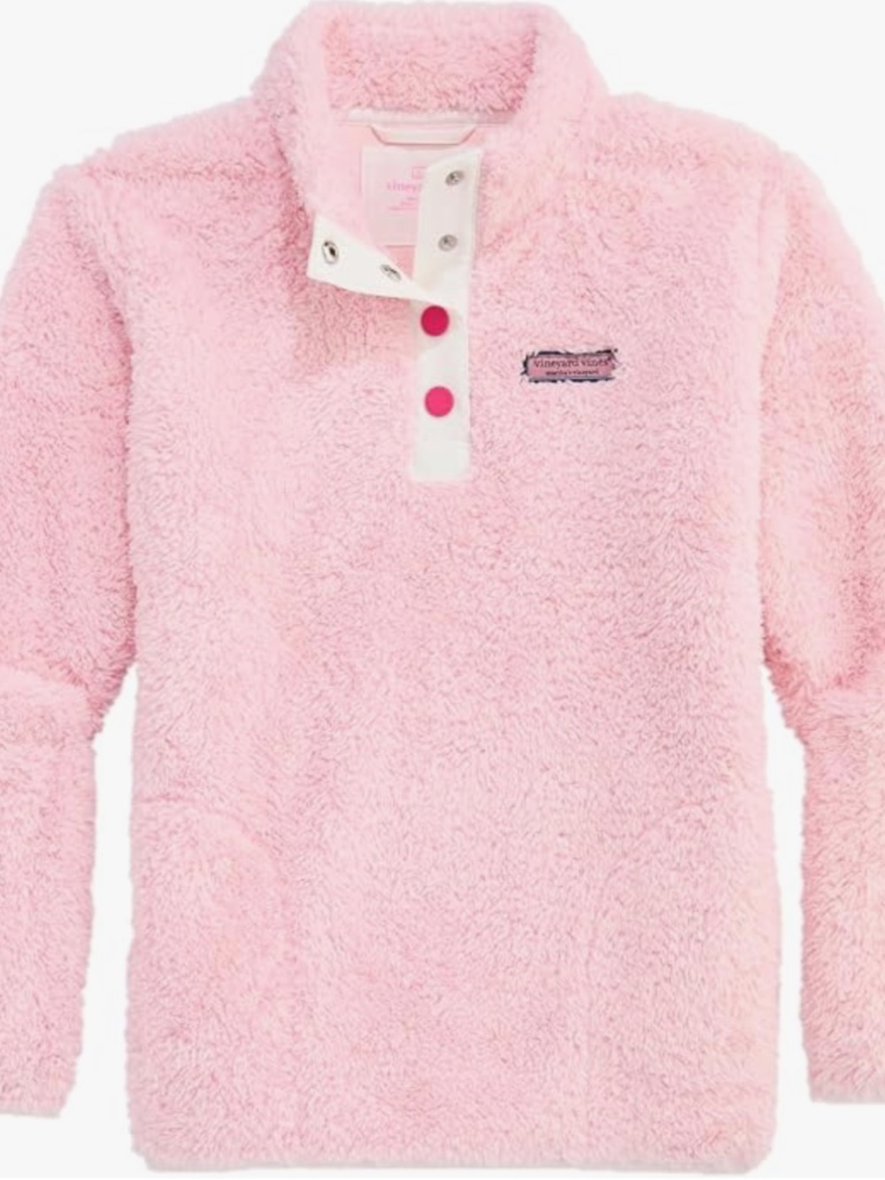 Vineyard Vines Girls' Teddy Fleece Snap Pullover size large flamingo pink nwt